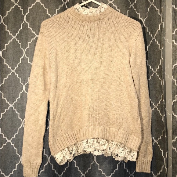 F21 KNIT SWEATER W/ LACE TRIM - Picture 1 of 8